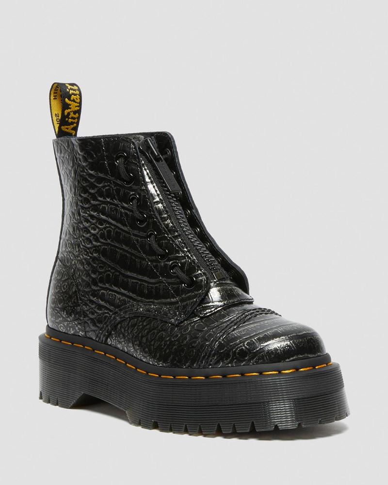 Women\'s Dr Martens Sinclair Croc Emboss Leather Platform Boots Black | AU 252XYU